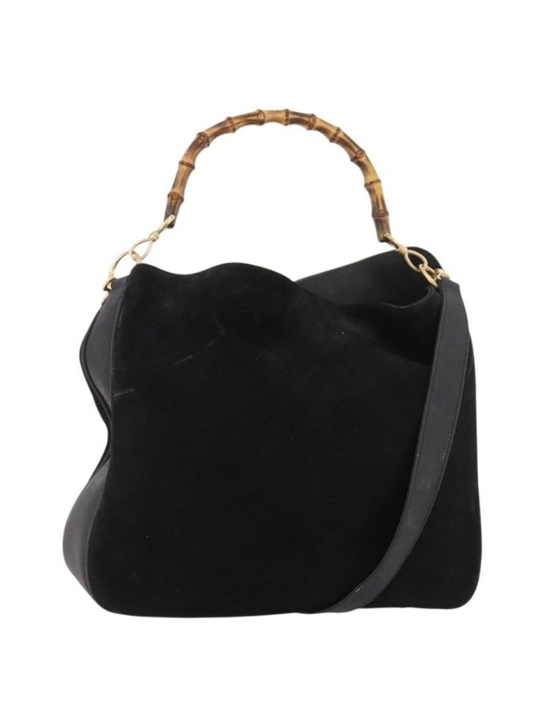 Authentic Gucci Bamboo Shoulder Bag Suede 2way Black Gold 001 2058 1577